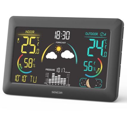 Sencor - Stazione meteo con display LCD a colori e sveglia 3xAA