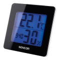 Sencor - Stazione meteo con display LCD e sveglia 1xAA nera