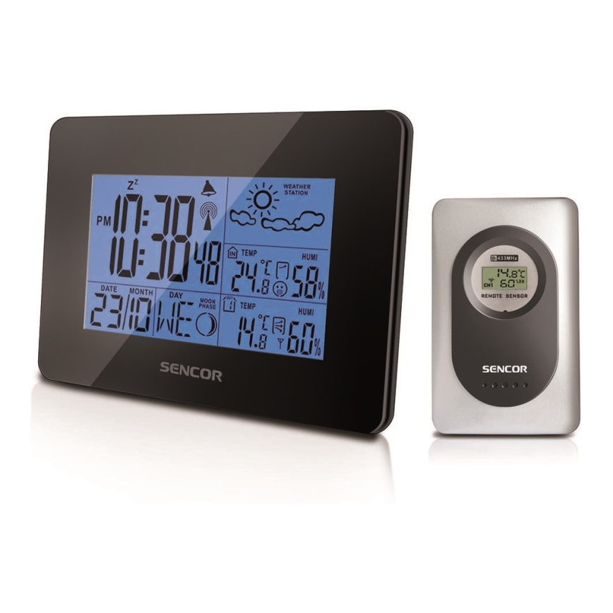Sencor - Stazione meteo con display LCD e sveglia 3xAA + 2xAAA nero