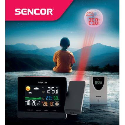 Sencor - Stazione meteo con colore LCD display, sveglia e proiettore 2xAA + 2xAAA