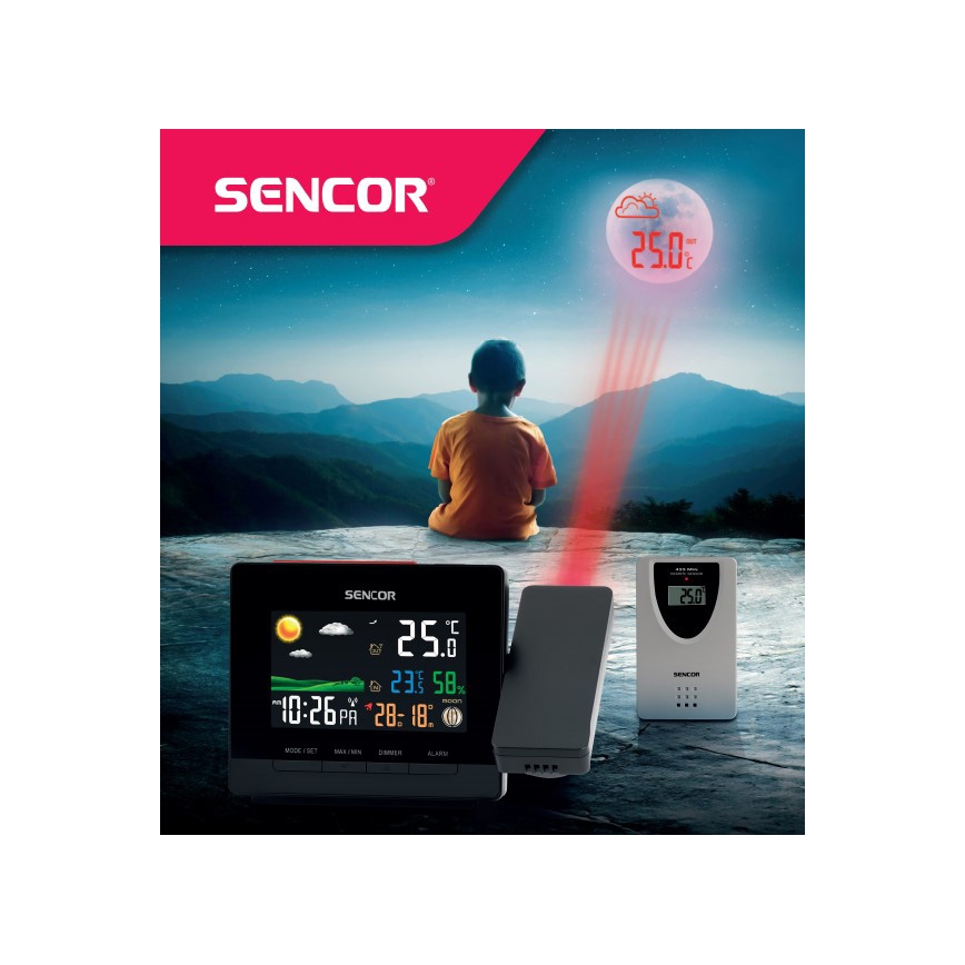 Sencor - Stazione meteo con colore LCD display, sveglia e proiettore 2xAA + 2xAAA