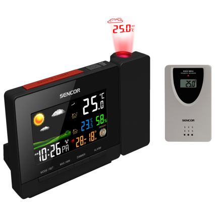 Sencor - Stazione meteo con colore LCD display, sveglia e proiettore 2xAA + 2xAAA