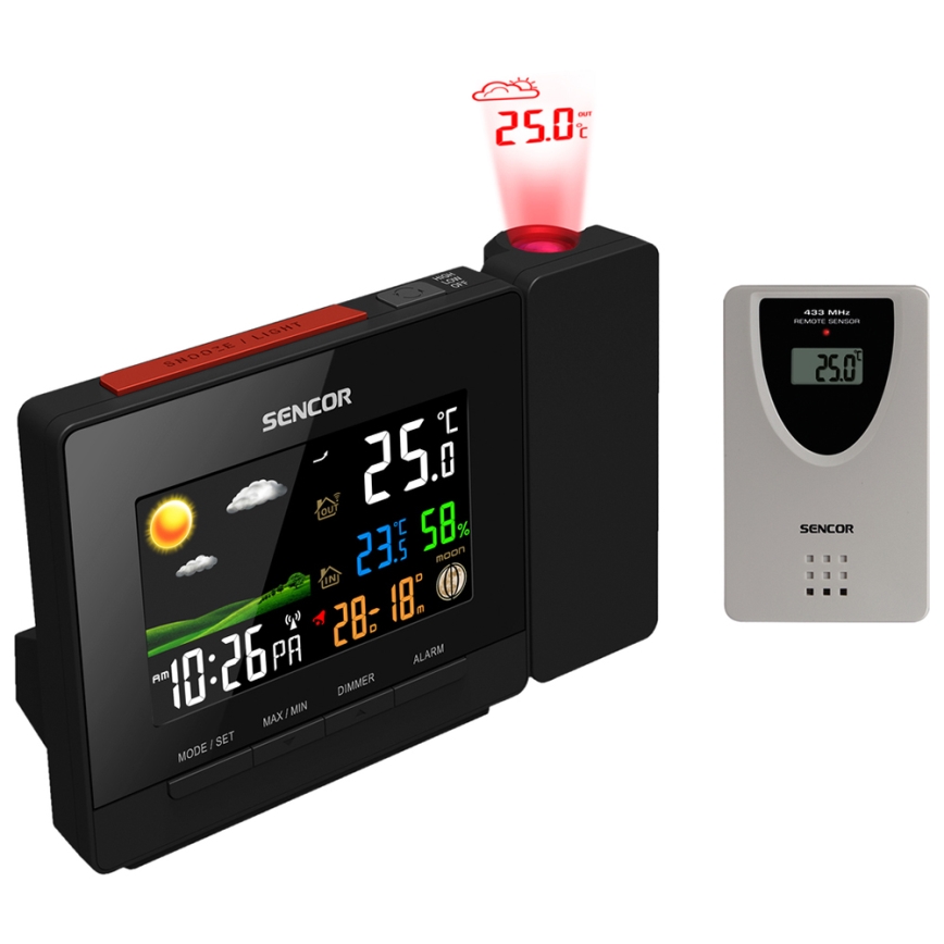 Sencor - Stazione meteo con colore LCD display, sveglia e proiettore 2xAA + 2xAAA