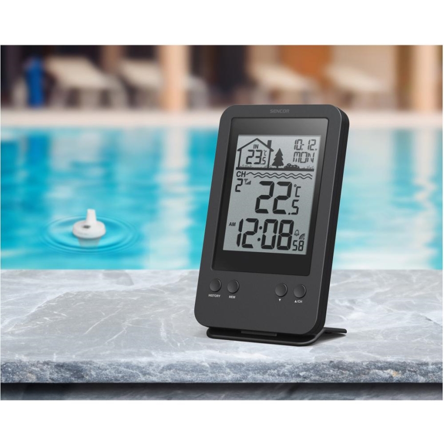 Sencor - Stazione meteo con sensore galleggiante wireless per piscina 2xAA + 2xAA IPX7