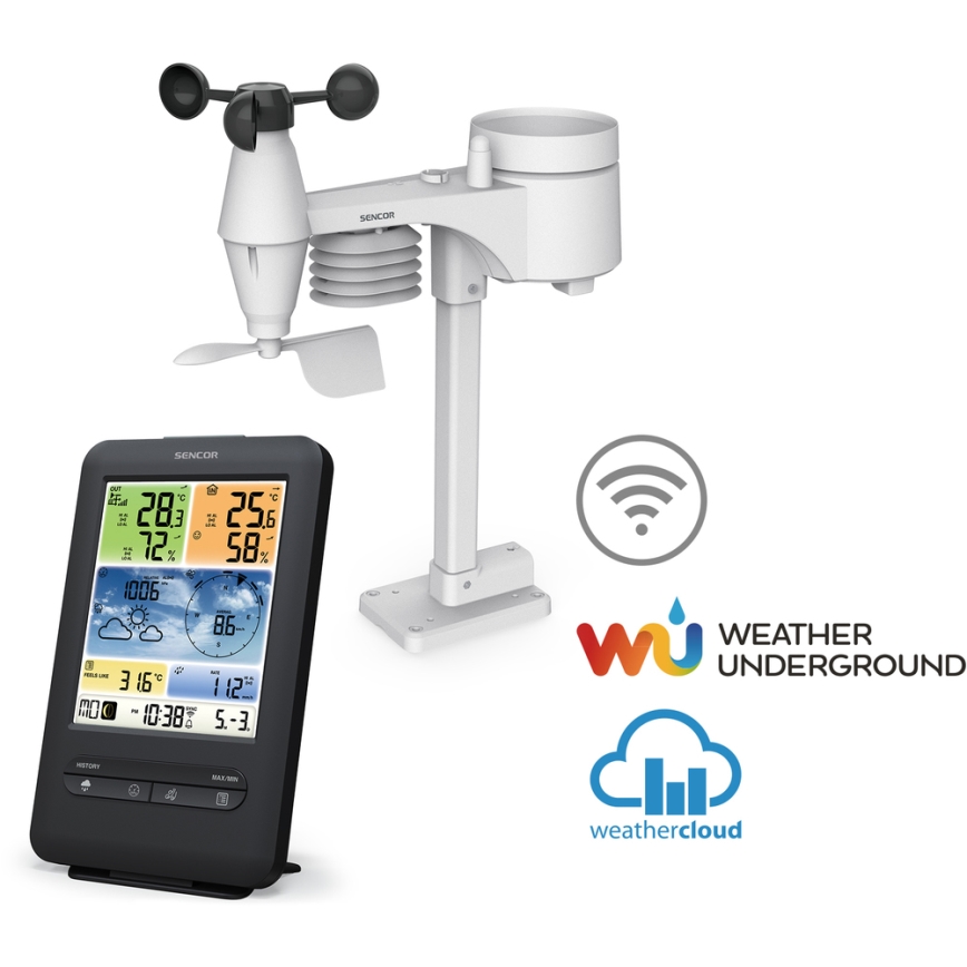 Sencor - Stazione meteo professionale con display LCD a colori 1xCR2032 + 3xAA Wi-Fi