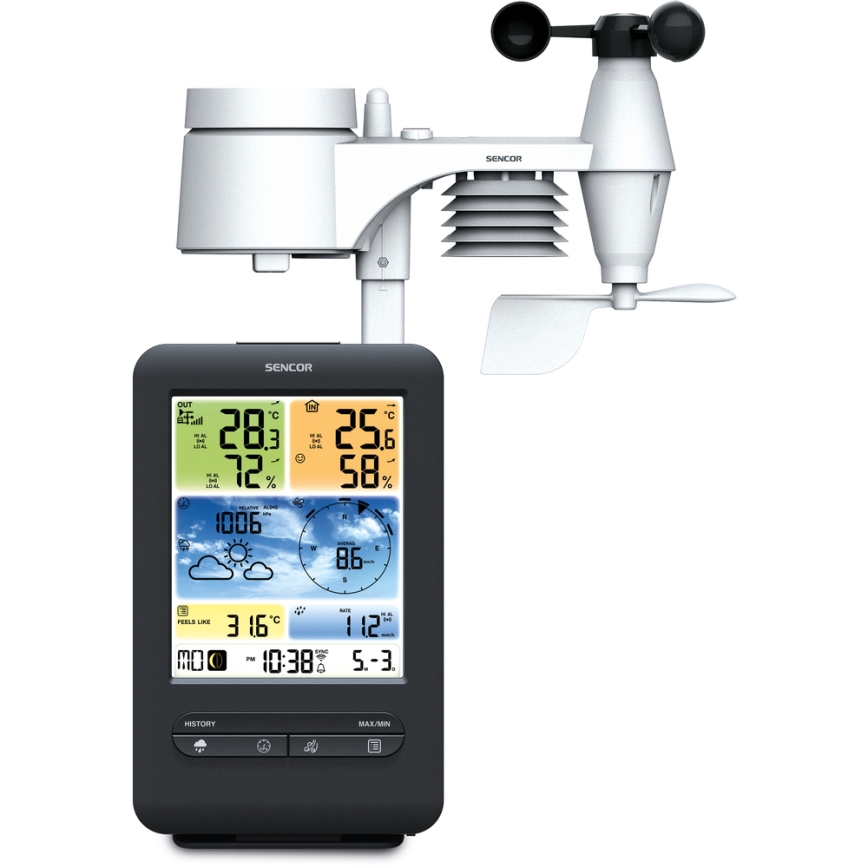 Sencor - Stazione meteo professionale con display LCD a colori 1xCR2032 + 3xAA Wi-Fi