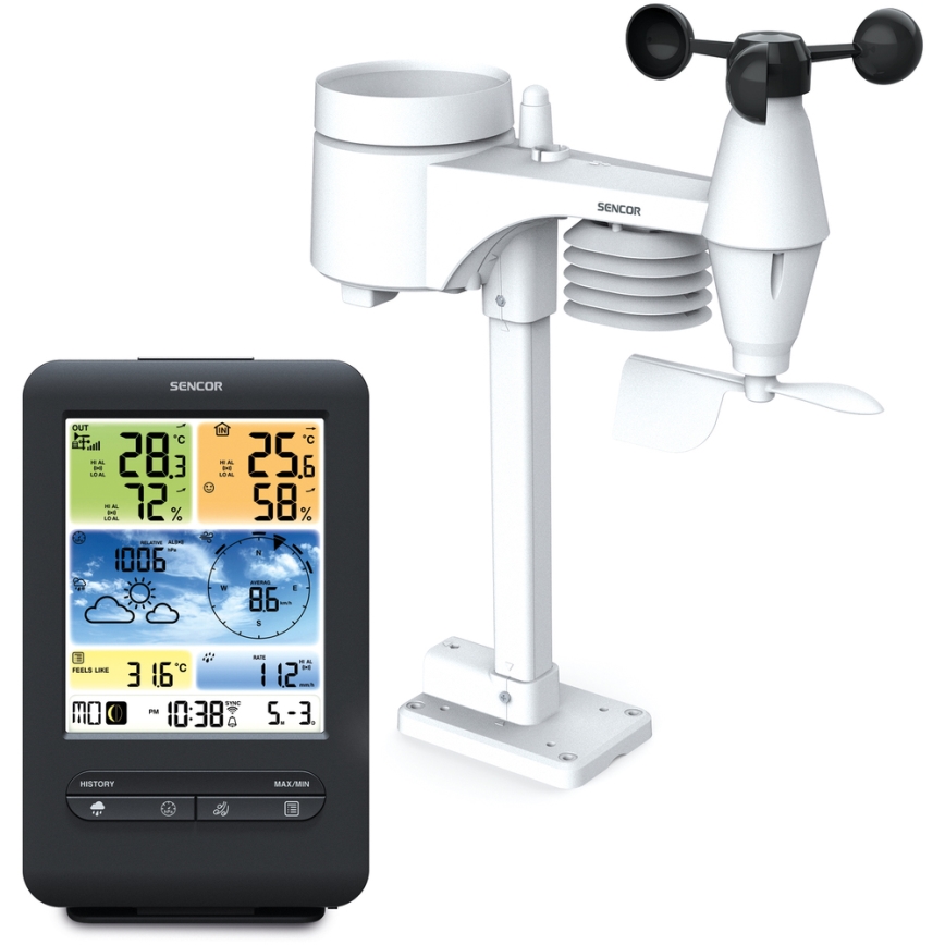 Sencor - Stazione meteo professionale con display LCD a colori 1xCR2032 + 3xAA Wi-Fi