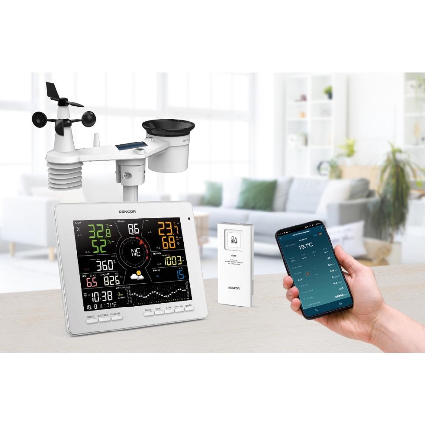 Sencor - Stazione meteo professionale con display LCD a colori 5V 1xCR2032 + 3xAA + 2xAA Wi-Fi Tuya