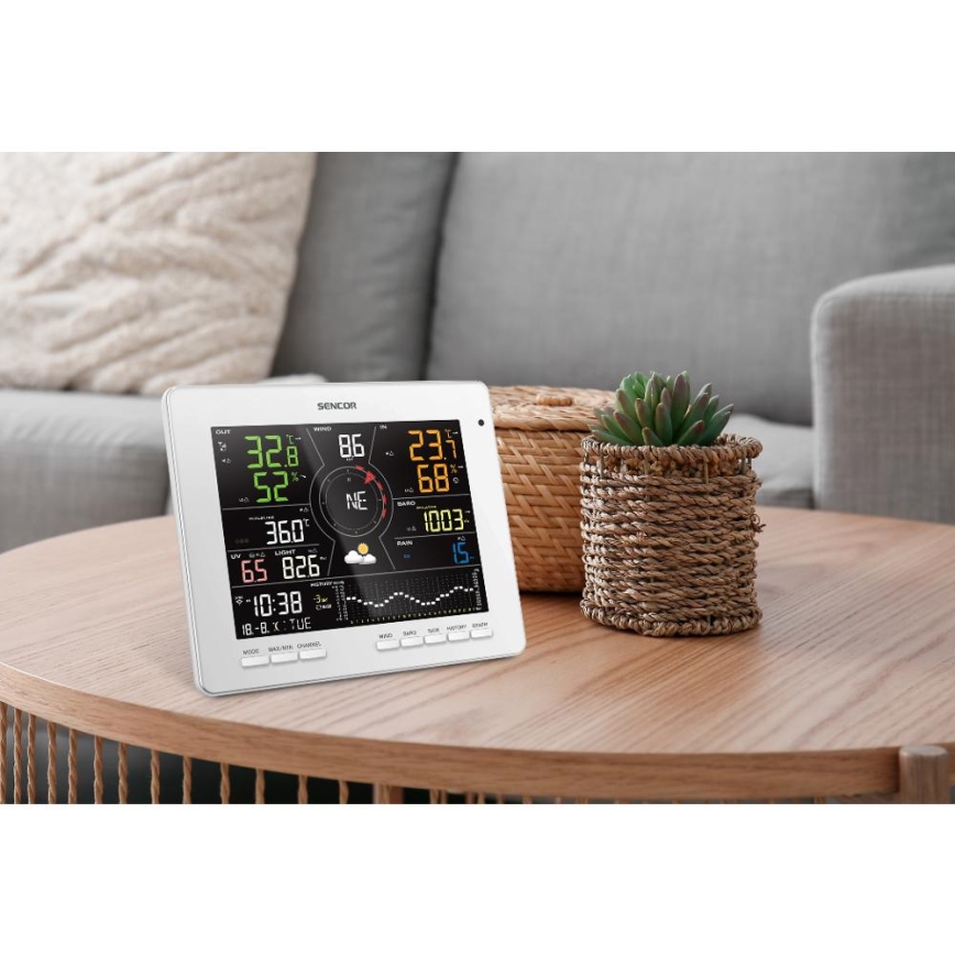 Sencor - Stazione meteo professionale con display LCD a colori 5V 1xCR2032 + 3xAA + 2xAA Wi-Fi Tuya
