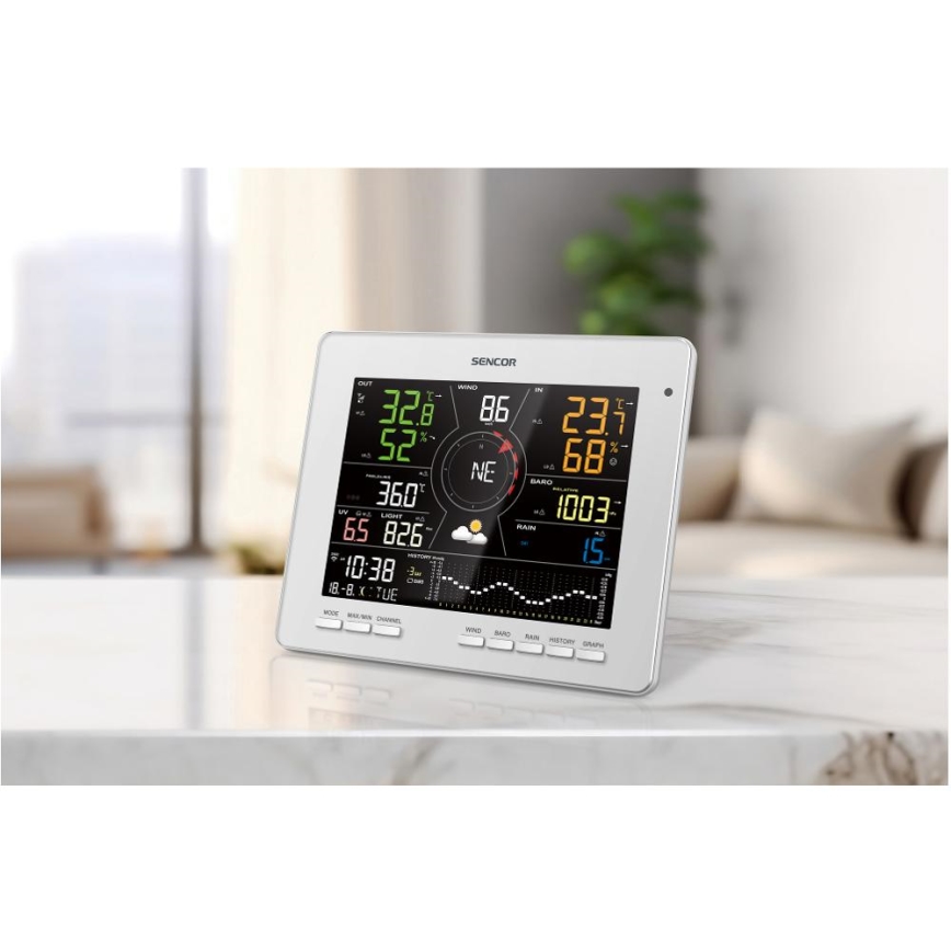 Sencor - Stazione meteo professionale con display LCD a colori 5V 1xCR2032 + 3xAA + 2xAA Wi-Fi Tuya