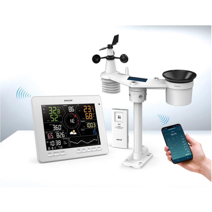 Sencor - Stazione meteo professionale con display LCD a colori 5V 1xCR2032 + 3xAA + 2xAA Wi-Fi Tuya