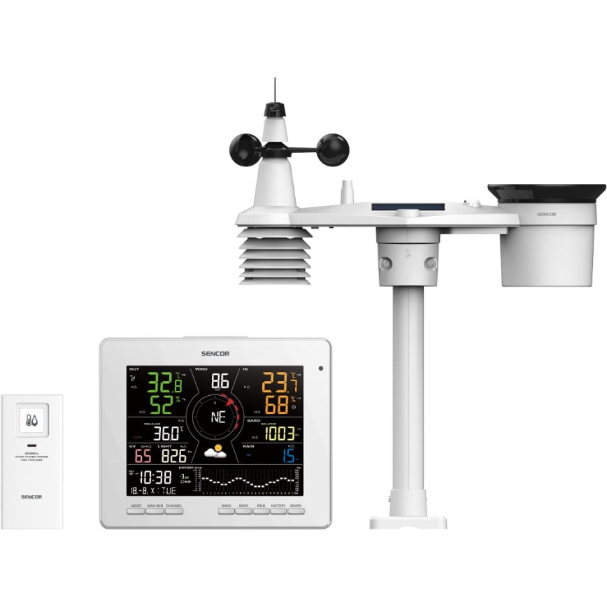 Sencor - Stazione meteo professionale con display LCD a colori 5V 1xCR2032 + 3xAA + 2xAA Wi-Fi Tuya