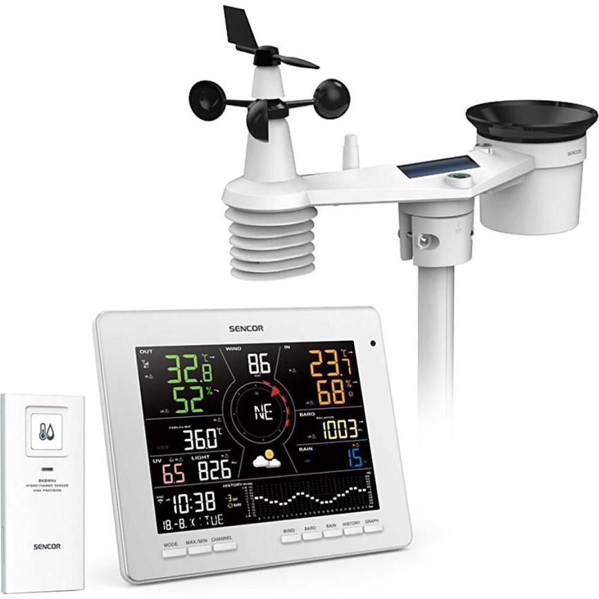 Sencor - Stazione meteo professionale con display LCD a colori 5V 1xCR2032 + 3xAA + 2xAA Wi-Fi Tuya