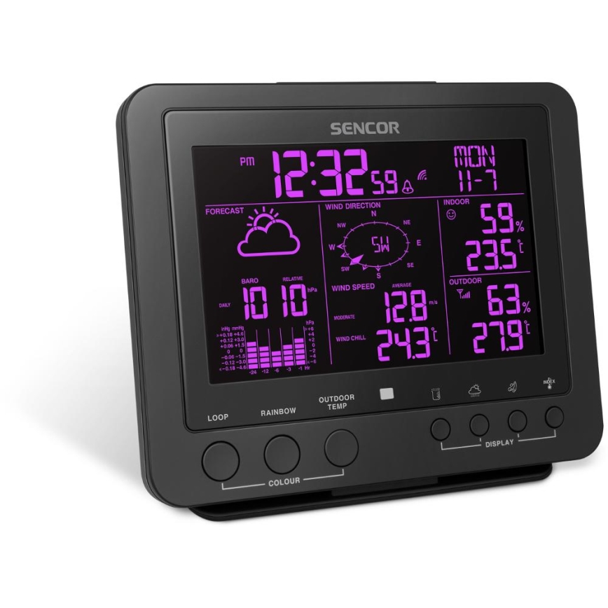 Sencor - Stazione meteo professionale con display LCD a colori 5V/1xCR2032 + 3xAA