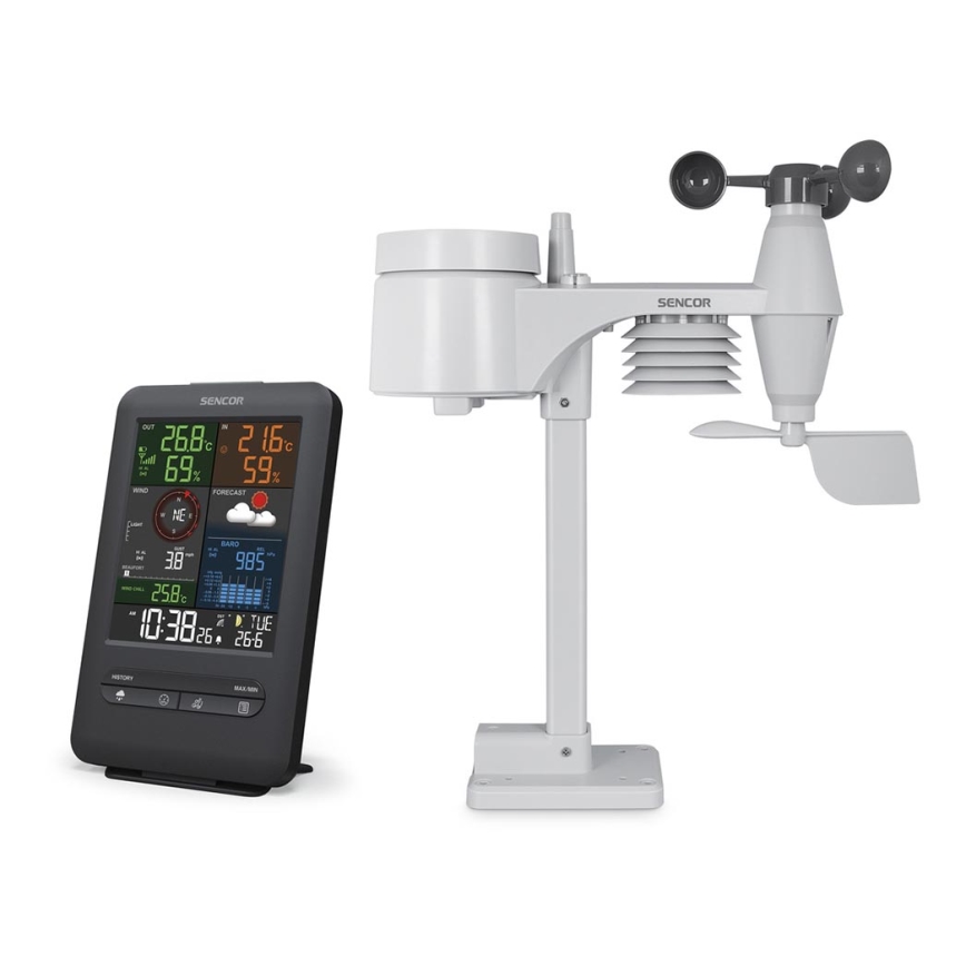 Sencor - Stazione meteo professionale con display LCD e sveglia 1xCR2032 + 3xAA
