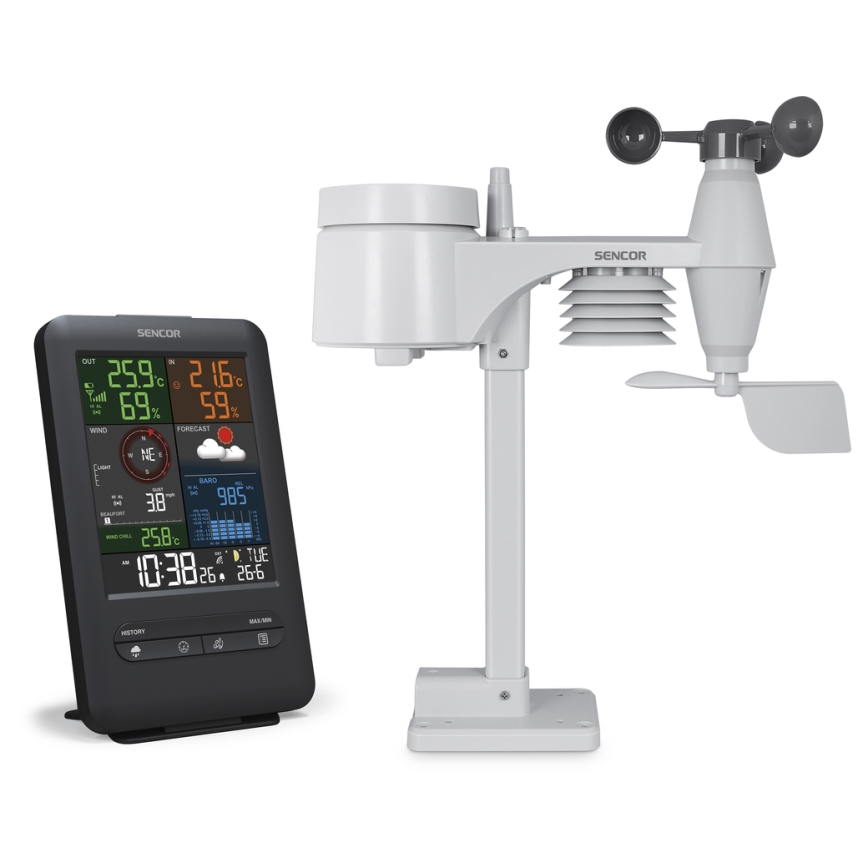 Sencor - Stazione meteo professionale con display LCD e sveglia 1xCR2032 + 3xAA