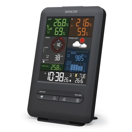 Sencor - Stazione meteo professionale con display LCD e sveglia 1xCR2032 + 3xAA