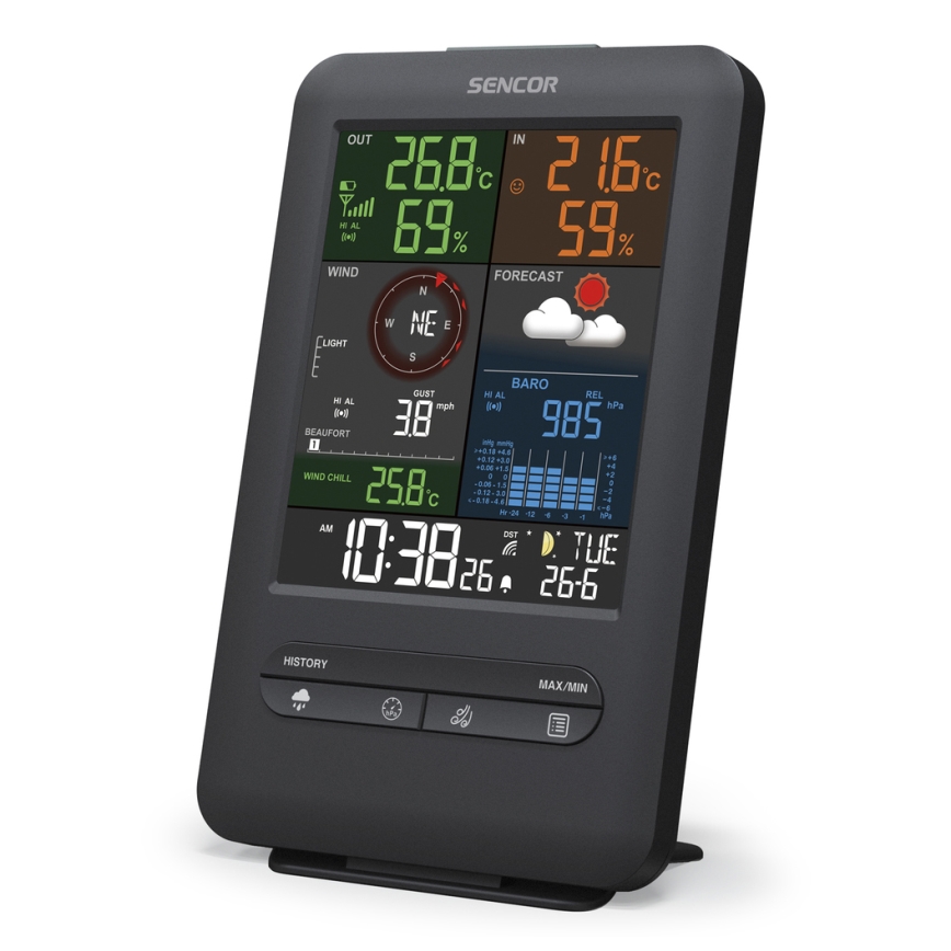 Sencor - Stazione meteo professionale con display LCD e sveglia 1xCR2032 + 3xAA