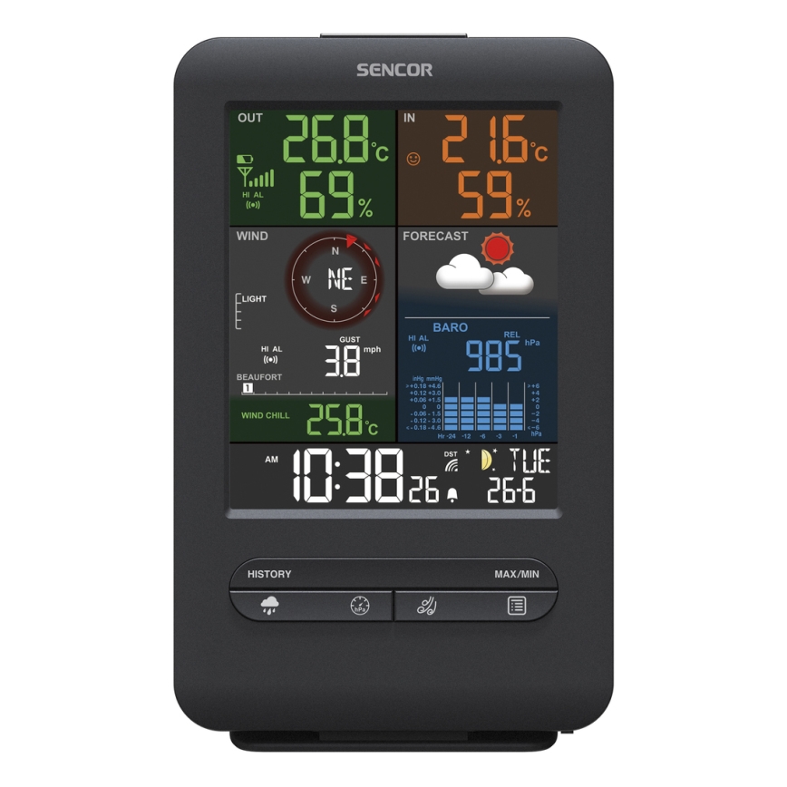 Sencor - Stazione meteo professionale con display LCD e sveglia 1xCR2032 + 3xAA