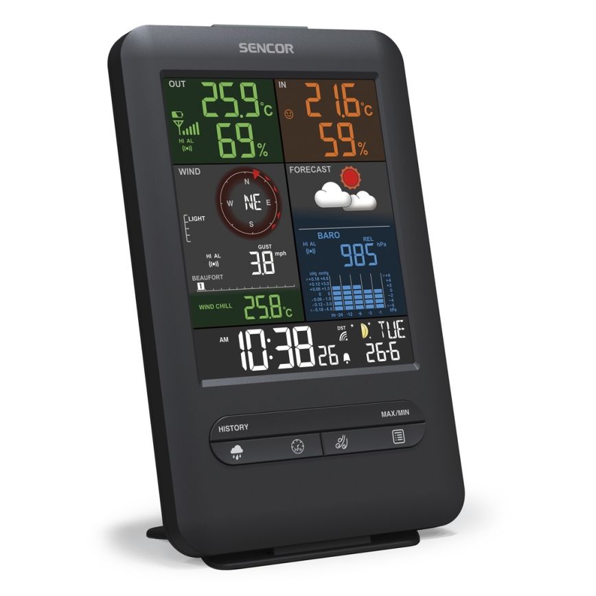 Sencor - Stazione meteo professionale con display LCD e sveglia 1xCR2032 + 3xAA