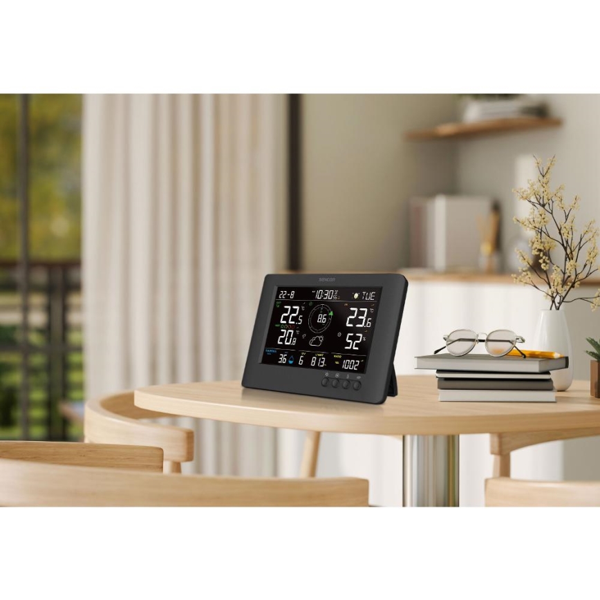 Sencor - Stazione meteo professionale con display LCD a colori e sveglia 5V/1xCR2032 + 3xAA