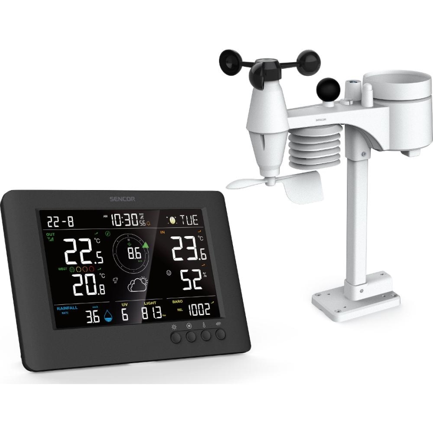 Sencor - Stazione meteo professionale con display LCD a colori e sveglia 5V/1xCR2032 + 3xAA