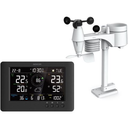 Sencor - Stazione meteo professionale con display LCD a colori e sveglia 5V/1xCR2032 + 3xAA