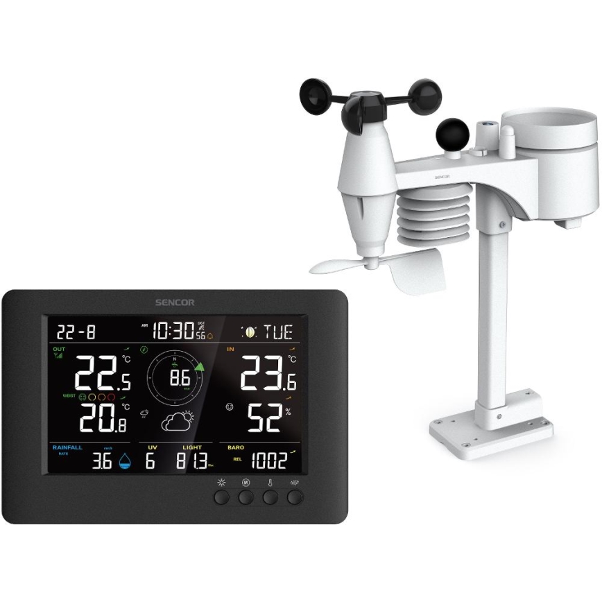 Sencor - Stazione meteo professionale con display LCD a colori e sveglia 5V/1xCR2032 + 3xAA
