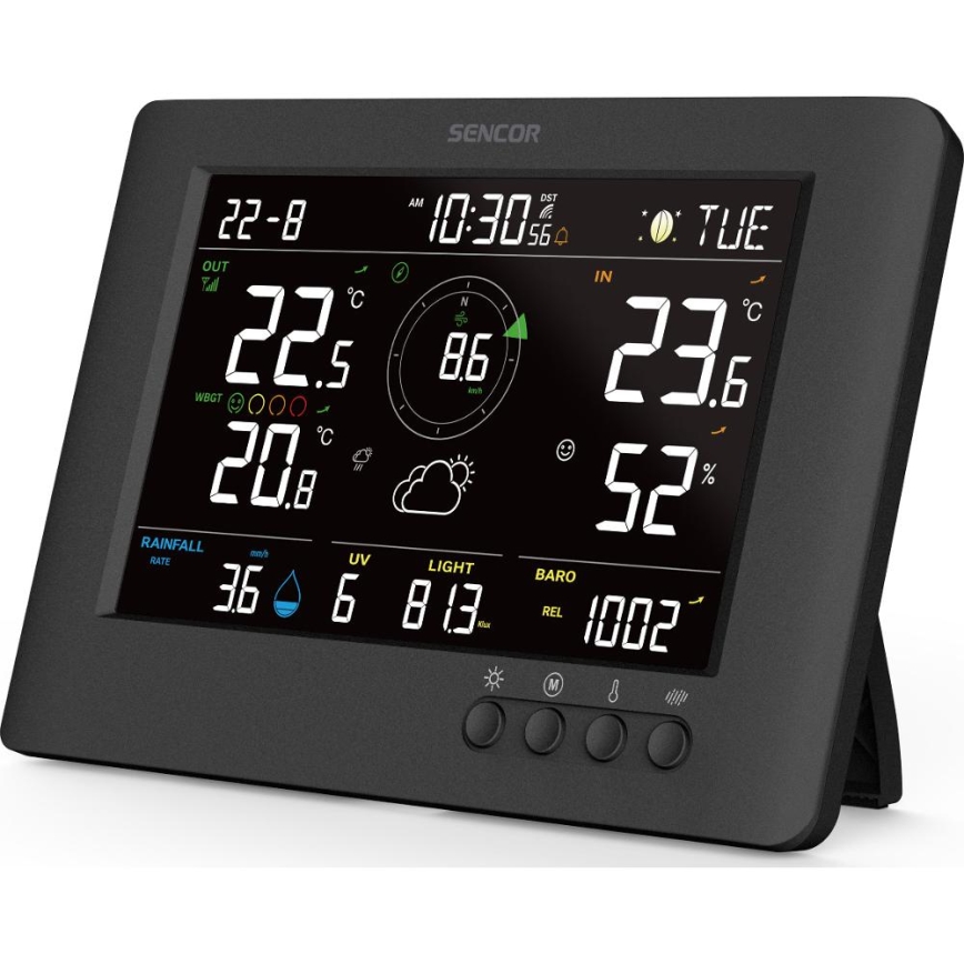Sencor - Stazione meteo professionale con display LCD a colori e sveglia 5V/1xCR2032 + 3xAA
