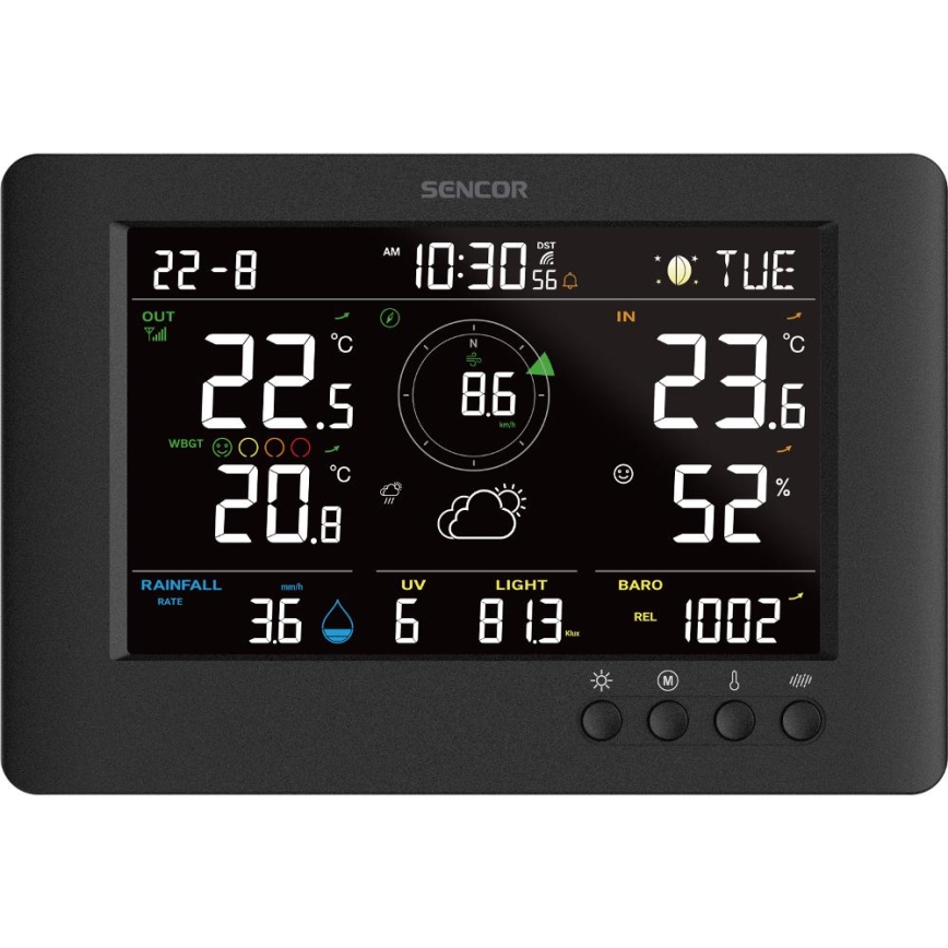 Sencor - Stazione meteo professionale con display LCD a colori e sveglia 5V/1xCR2032 + 3xAA