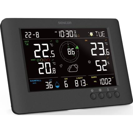 Sencor - Stazione meteo professionale con display LCD a colori e sveglia 5V/1xCR2032 + 3xAA