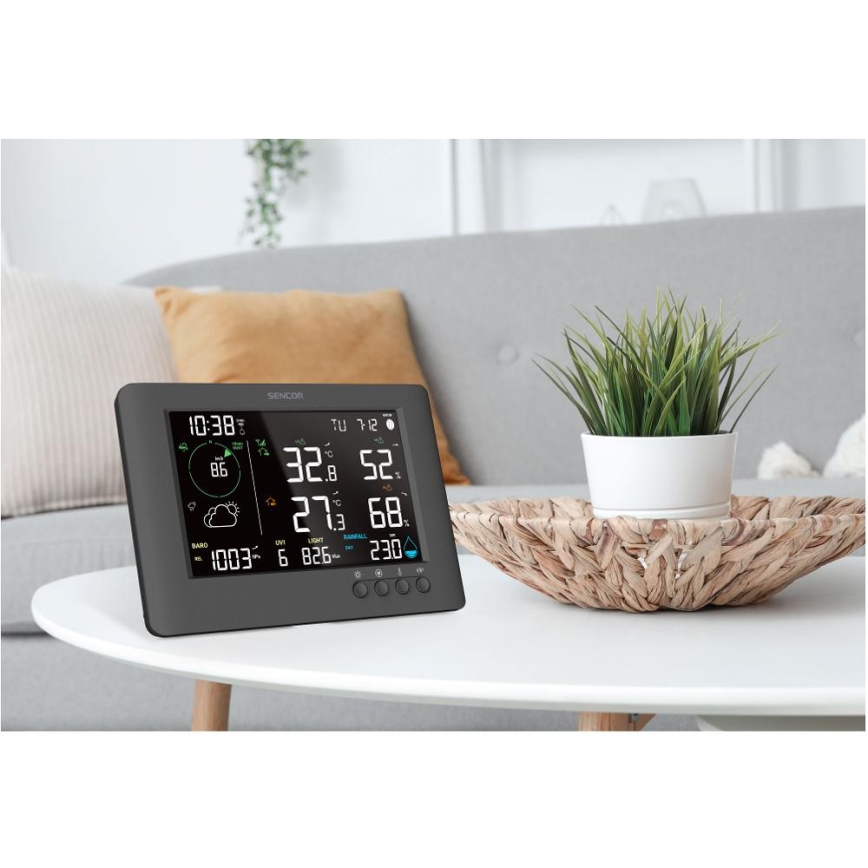Sencor - Stazione meteo professionale con display LCD a colori e sveglia 5V/1xCR2032 + 3xAA Wi-Fi