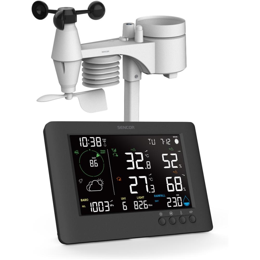 Sencor - Stazione meteo professionale con display LCD a colori e sveglia 5V/1xCR2032 + 3xAA Wi-Fi