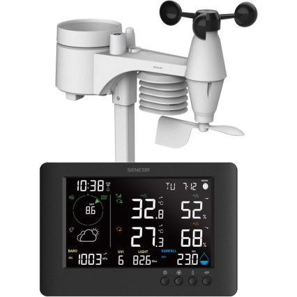 Sencor - Stazione meteo professionale con display LCD a colori e sveglia 5V/1xCR2032 + 3xAA Wi-Fi