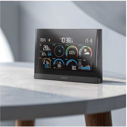 Sencor - Stazione meteo professionale con display LCD a colori e sveglia 5V/3xAAA + 3xAA