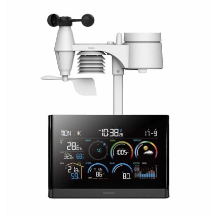 Sencor - Stazione meteo professionale con display LCD a colori e sveglia 5V/3xAAA + 3xAA