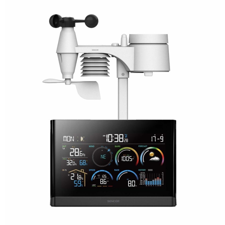 Sencor - Stazione meteo professionale con display LCD a colori e sveglia 5V/3xAAA + 3xAA