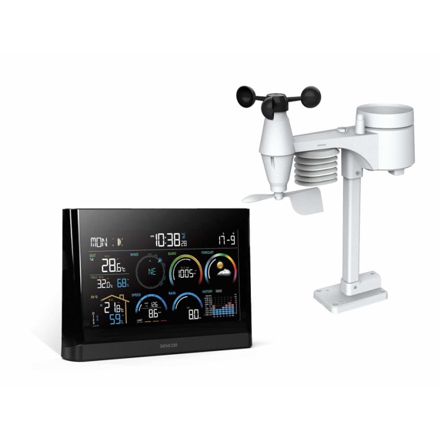 Sencor - Stazione meteo professionale con display LCD a colori e sveglia 5V/3xAAA + 3xAA