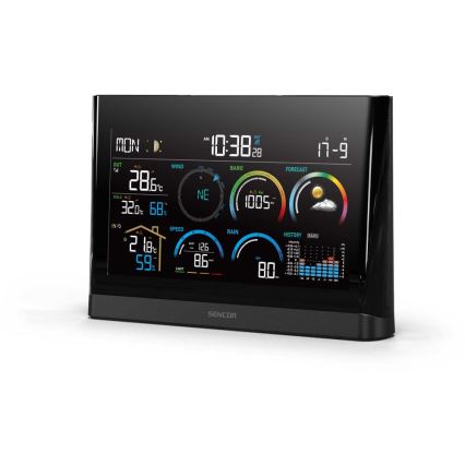 Sencor - Stazione meteo professionale con display LCD a colori e sveglia 5V/3xAAA + 3xAA