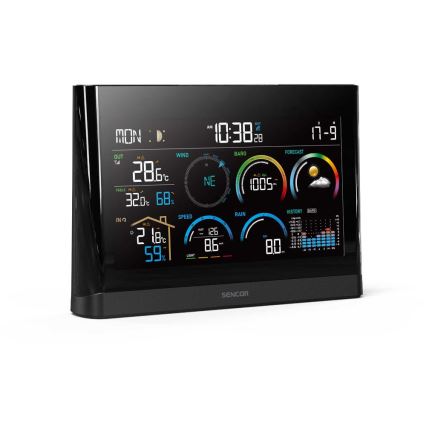 Sencor - Stazione meteo professionale con display LCD a colori e sveglia 5V/3xAAA + 3xAA