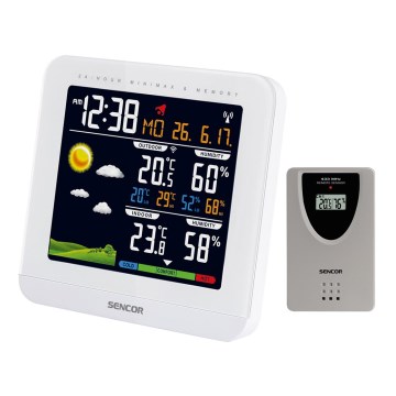 Sencor - Stazione meteorologica con display LCD a colori e sveglia 3xAAA + 2xAAA bianco