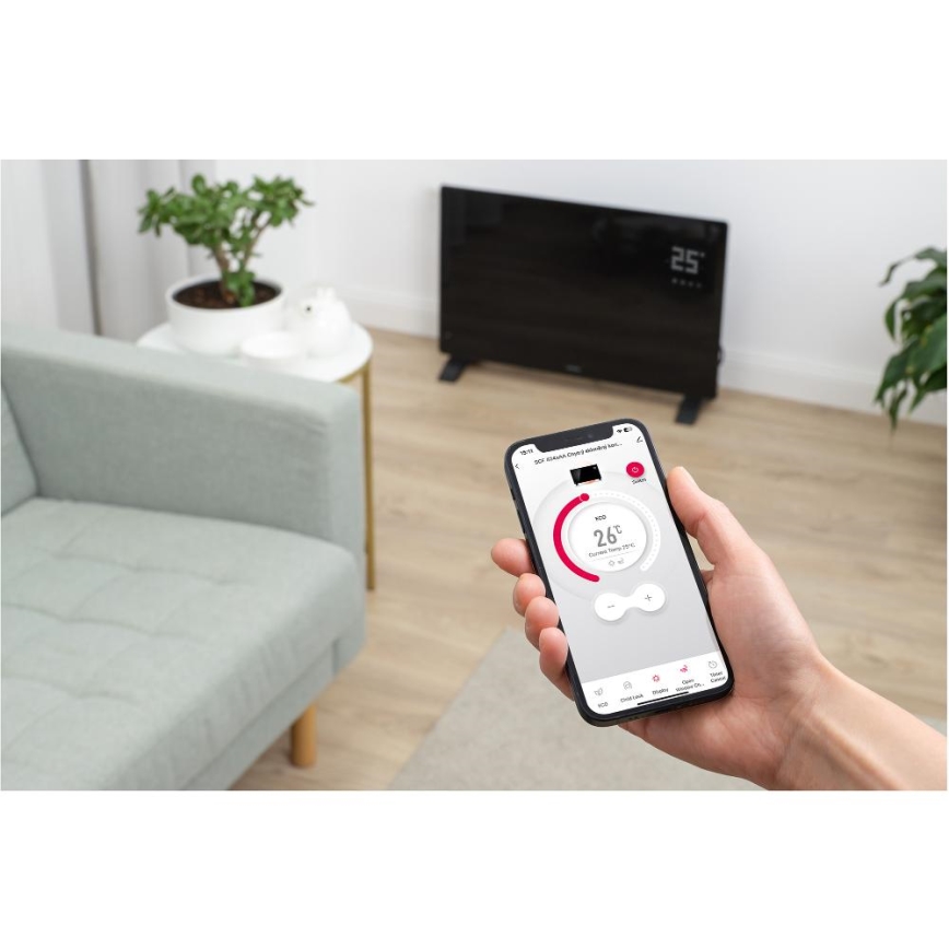 Sencor - Convettore elettrico smart 2000W/230V IP24 Wi-Fi nero + telecomando