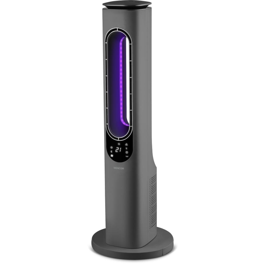 Sencor - Ventilatore a torre senza pale con elemento riscaldante in ceramica 1200/2000W/230V antracite + telecomando