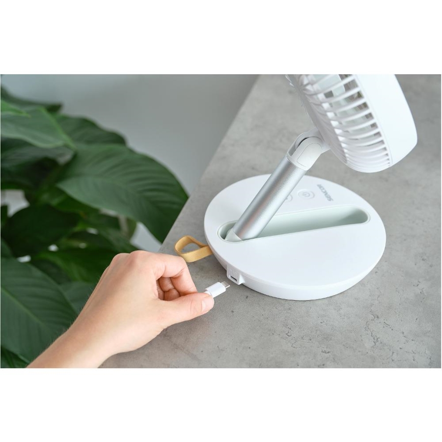 Sencor - Ventilatore da tavolo ricaricabile 5W/5V 4000 mAh bianco