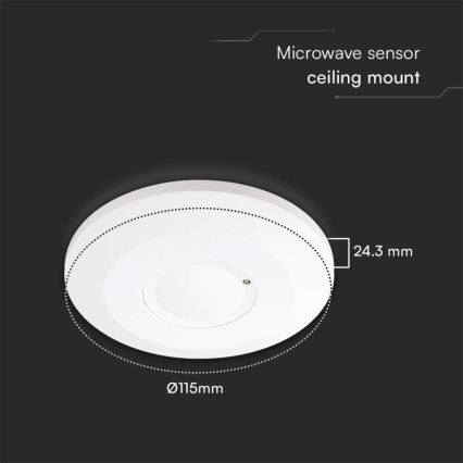 Sensore di movimento a microonde 360° 230V bianco