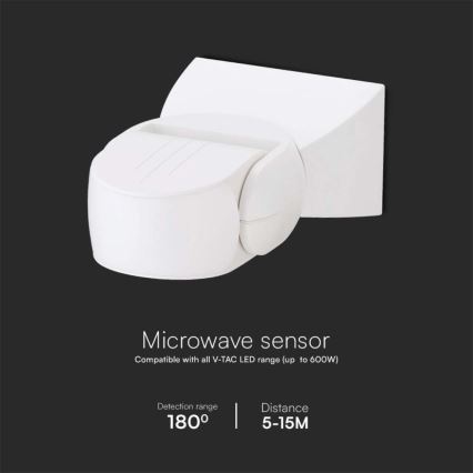 Sensore di movimento a microonde per esterni 180° 230V IP65 bianco