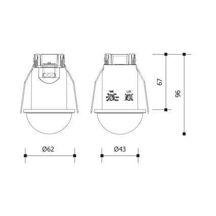 Sensore di movimento e crepuscolare da incasso per controsoffitto 360° 1200W/230V IP54 nero
