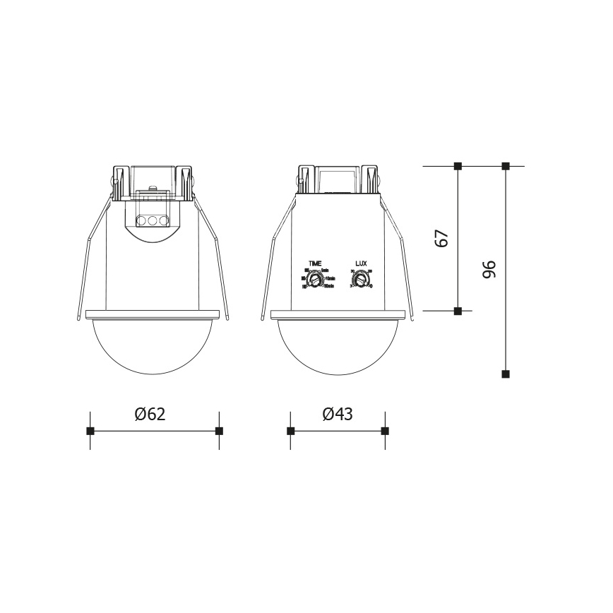 Sensore di movimento e crepuscolare da incasso per controsoffitto 360° 1200W/230V IP54 nero