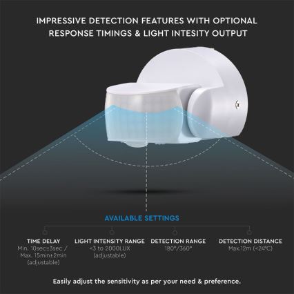 Sensore di movimento esterno a infrarossi 180/360° 600W/230V IP65 bianco