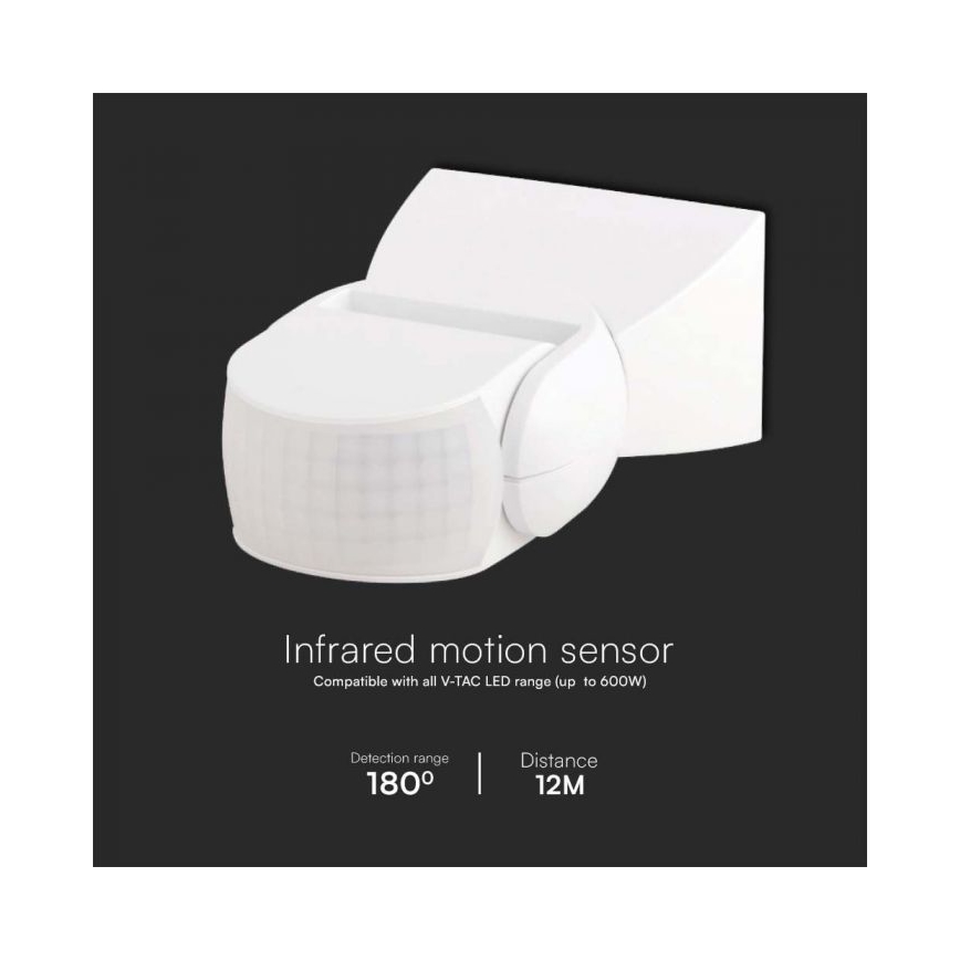 Sensore di movimento esterno a infrarossi 180° 230V IP65 bianco